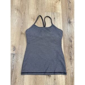 Lululemon Power Y Tank Top Womens 6 Gray Black Micro Stripe Built-in Shelf Bra